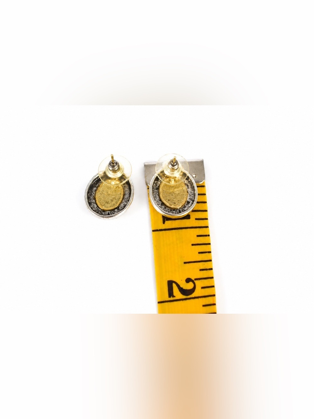 1990s pierced earrings like new Faux amethyst silver-tone frame gold-tone bezel - Picture 3 of 3